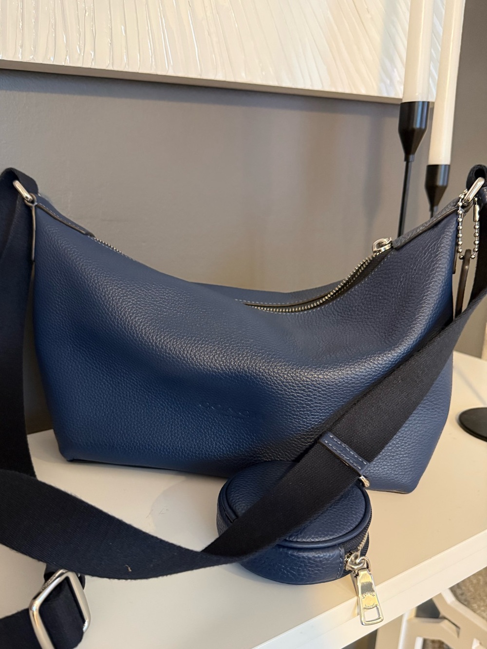 COACH Small Fin with pouch-Deep Blue with Silver Hardware
